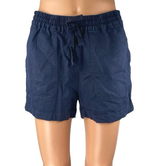 J.Crew Women's Navy Blue Linen Drawstring High Rise Mini Casual Shorts Size XS - Picture 1 of 5
